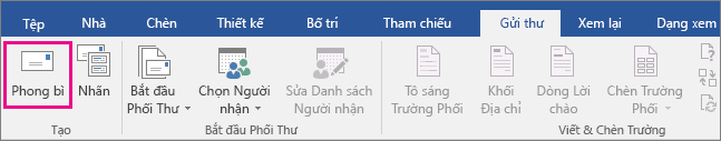 Biểu tượng Phong bì được tô sáng trên tab Gửi thư.